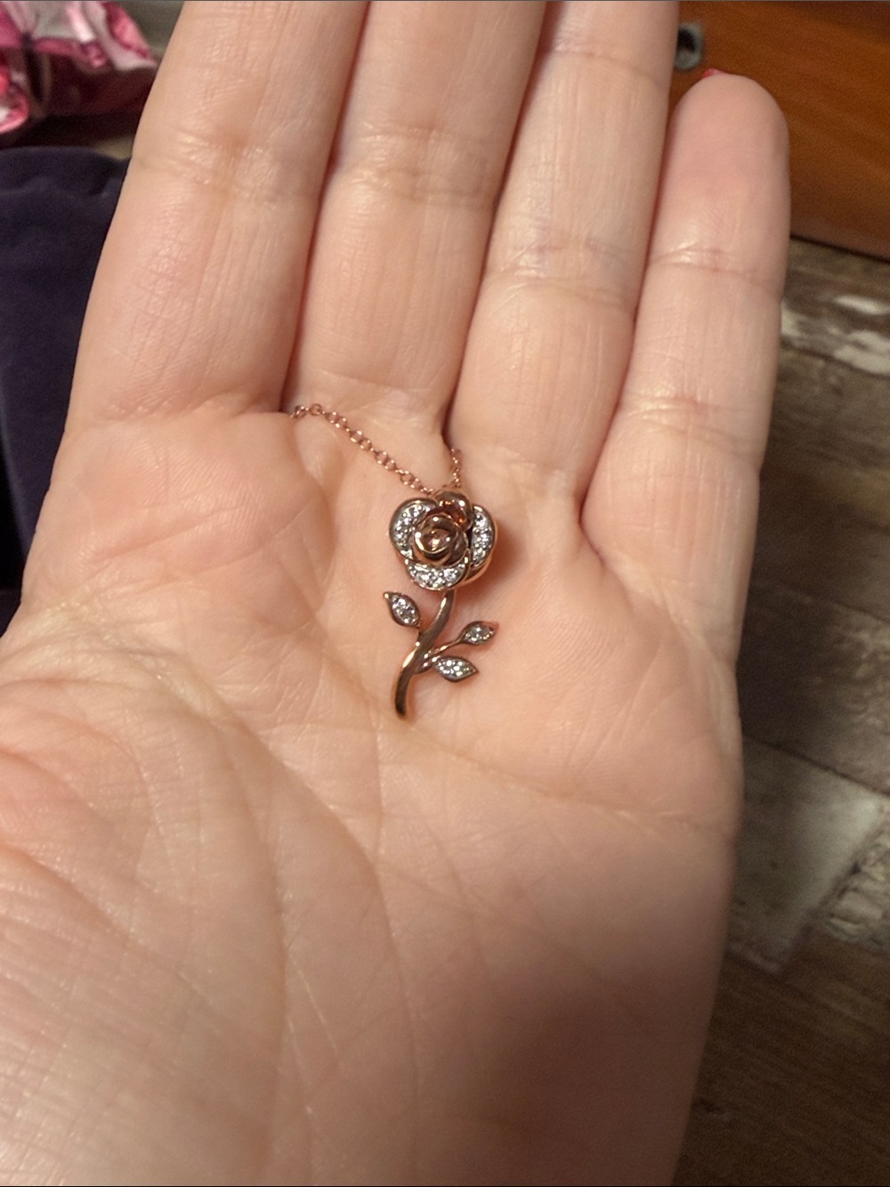 Zales 10k rose gold Disney rose necklace